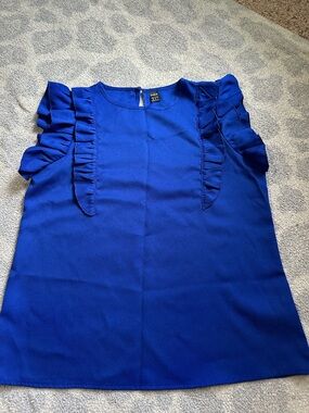 SHEIN Cobalt Blue Ruffle-Trim Blouse
